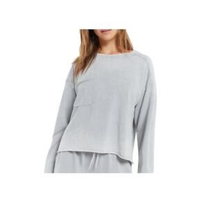 Z SUPPLY Women's Ali Washed Top Light Gray Crop Long Sleeve Raw Hem Size XL